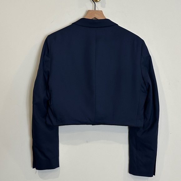 Upcycled Cropped Navy Blue Slim Fit Blazer | OOAK With Novelty Patch - Picture 3 of 7